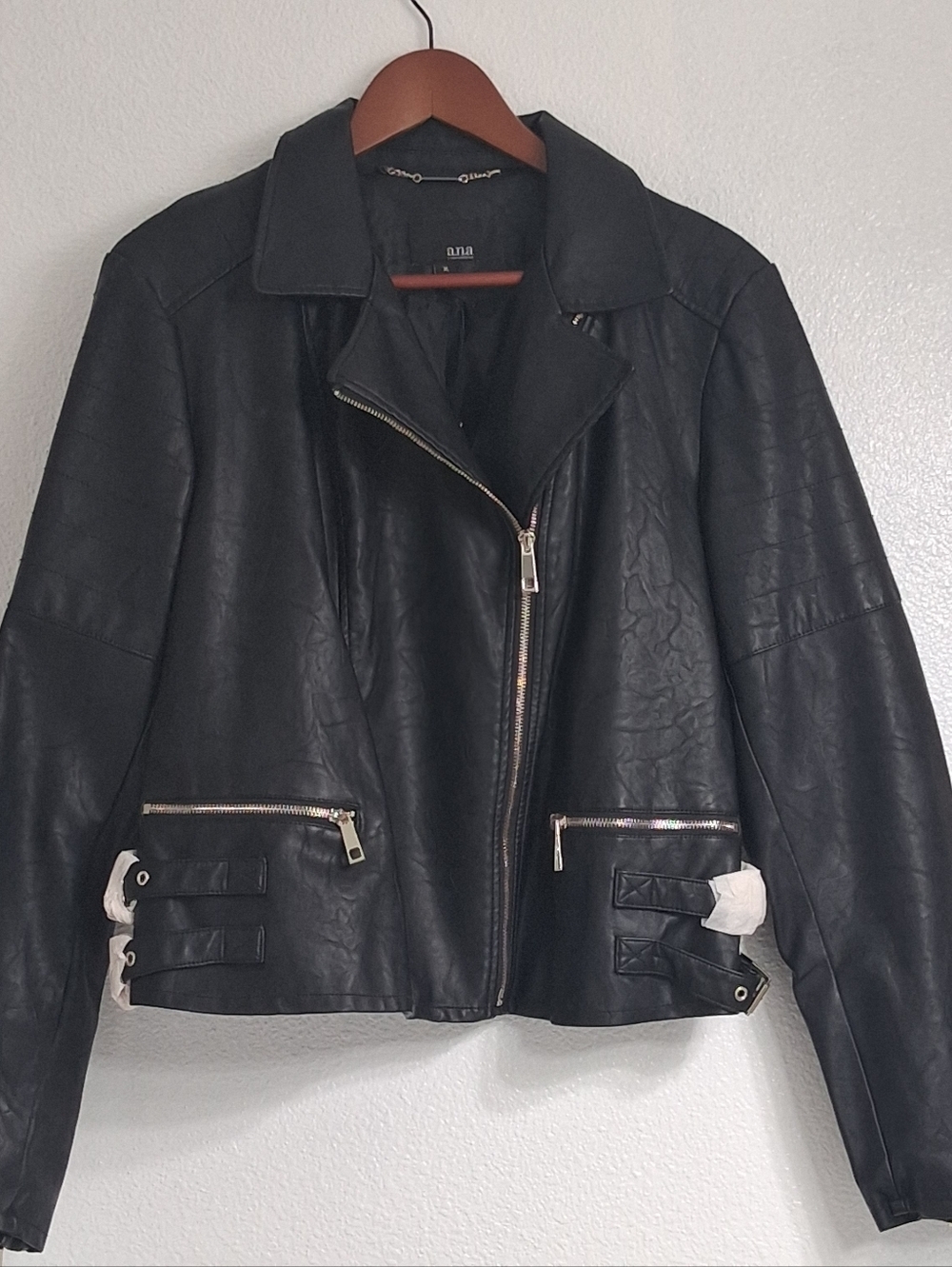 NWT a.n.a. Black Faux Leather Moto Jacket  Size XL